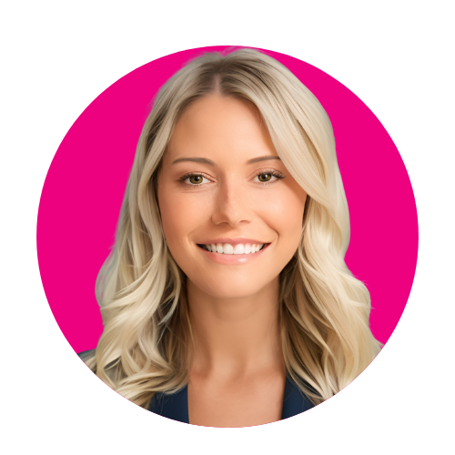 Smiling woman in a pink circle Smiling woman in a pink circle